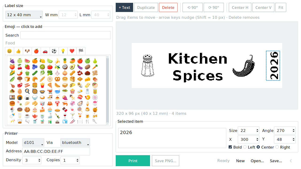 Label designer, light theme